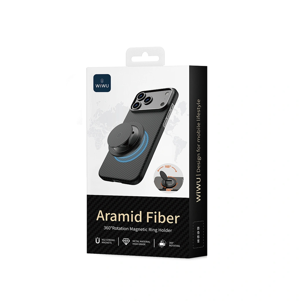 Магнитный держатель для кольца WiWU Warriors Aramid с вращением на 360° MW-008 (Серый)